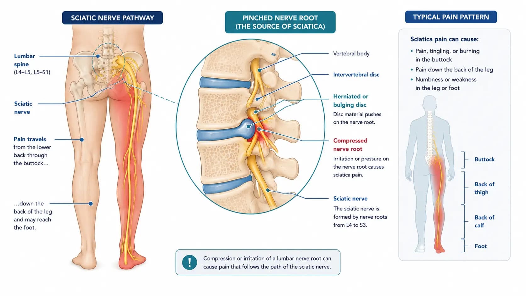 Sciatica and Pinched Nerve anatomy illustration