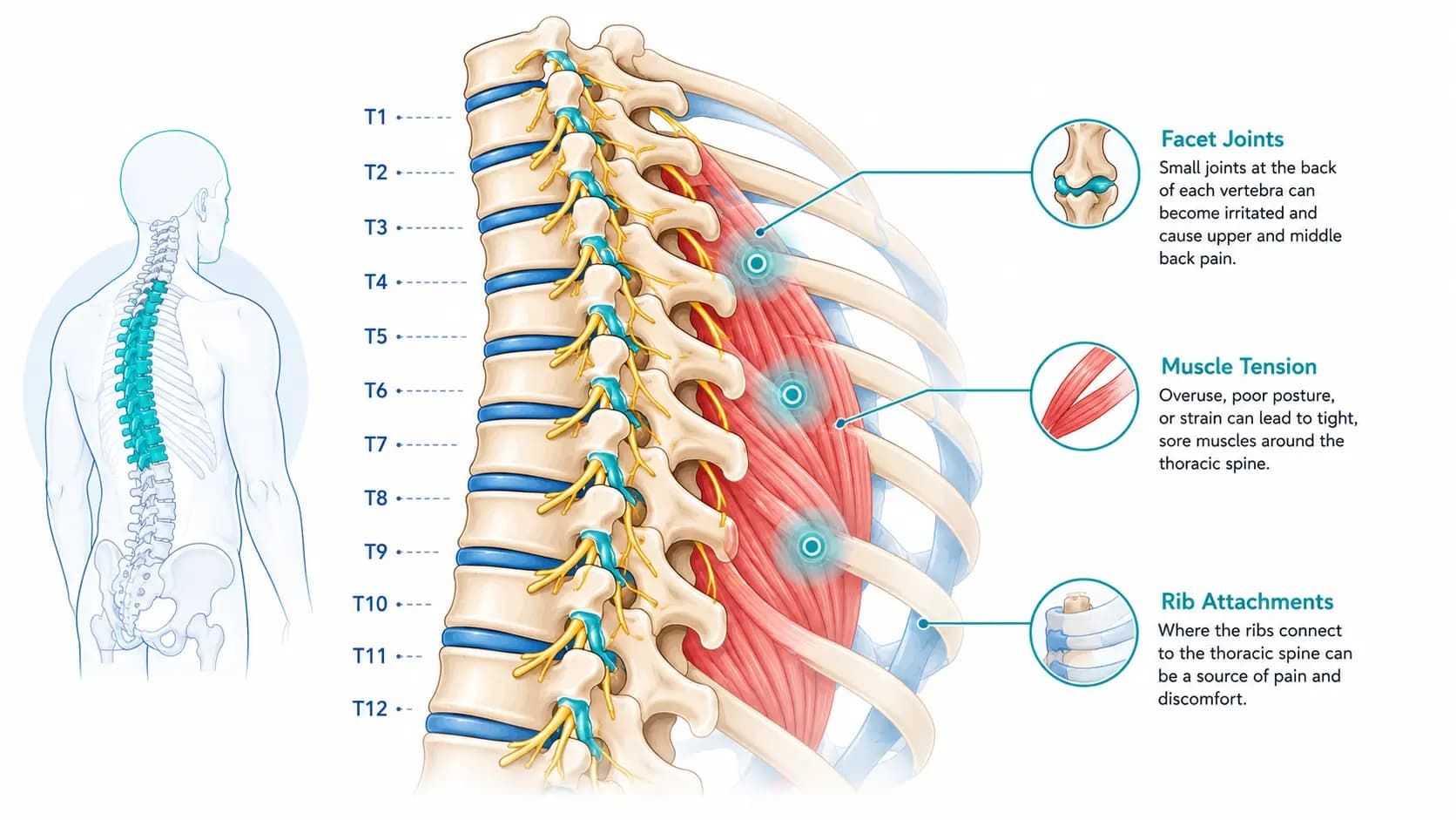 Upper and Middle Back Pain anatomy illustration